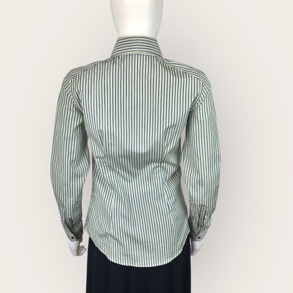 Etro Green & Blue Striped Cotton Blouse Italian Fitted Striped Top - Picture 3 of 7